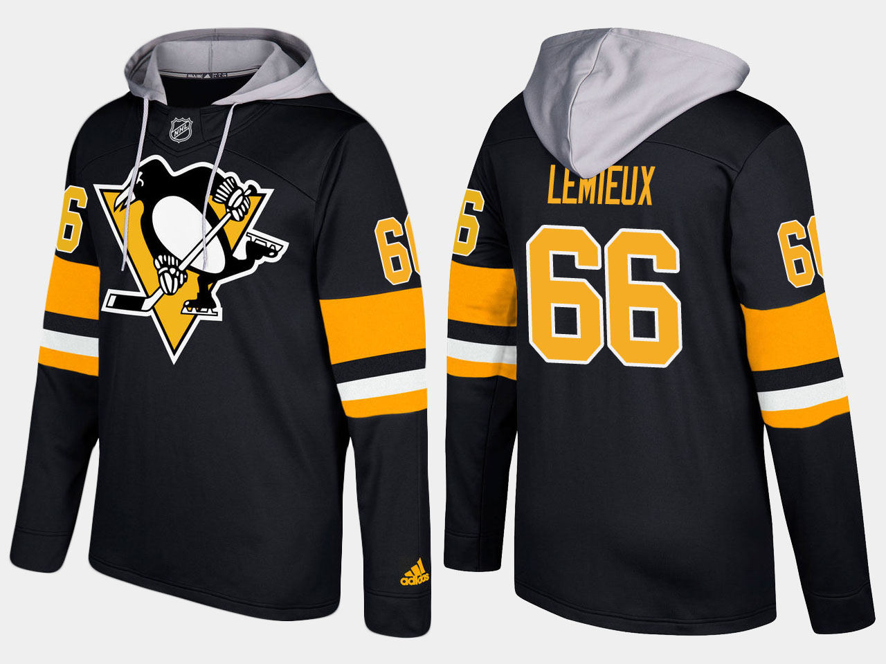 Men NHL Pittsburgh penguins retired #66 mario lemieux black hoodie->pittsburgh penguins->NHL Jersey